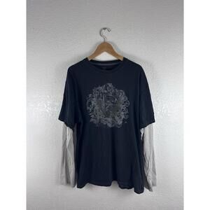 DKNY Layered Long Sleeve Graphic T Shirt XL Gray Double Sleeve Y2K Streetwear